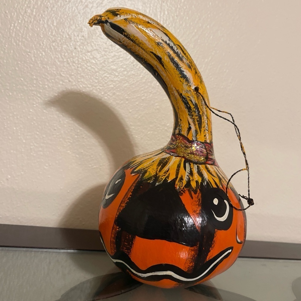 Handpainted Halloween GOURD Jack o
Lantern Scarecrow Pumpkin Signed